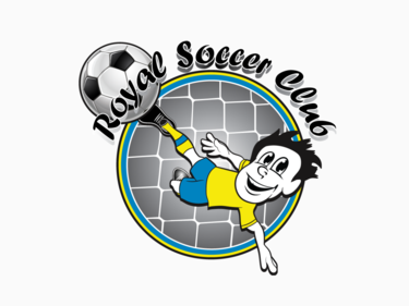 Royal Soccer Club Graphic Logo - cartoon character hitting soccer ball