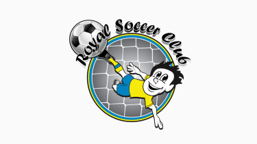 Royal Soccer Club Graphic Logo - cartoon character hitting soccer ball