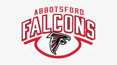 Logo. Words that read "Abbotsford Falcons" and a Falcon graphic.