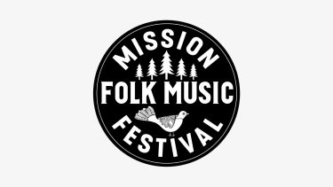 Logo with a bird an trees. Words that say "Mission Folk Music Festival"