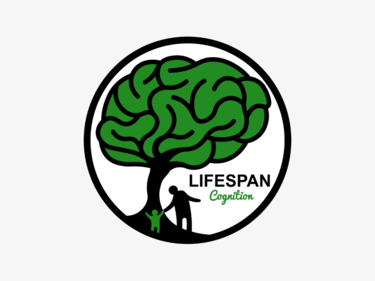 Lifespan Cognition Logo - Brain graphic to replace the top of a tree. Two human figures holding hands at the bottom.
