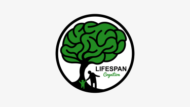 Lifespan Cognition Logo - Brain graphic to replace the top of a tree. Two human figures holding hands at the bottom.