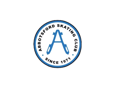 Logo with blue skat blades in the shape of an "A" and text that reads "Abbotsford Skating Club Since 1971"